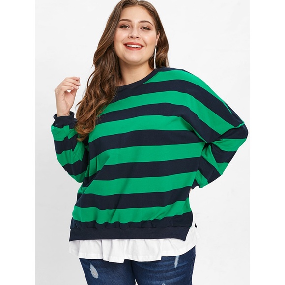 ⭐ Plus Size Striped Layered Look Sweater ⭐ - Picture 2 of 8
